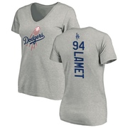 Women's Los Angeles Dodgers Dinelson Lamet ＃94 Backer Slim Fit T-Shirt Ash