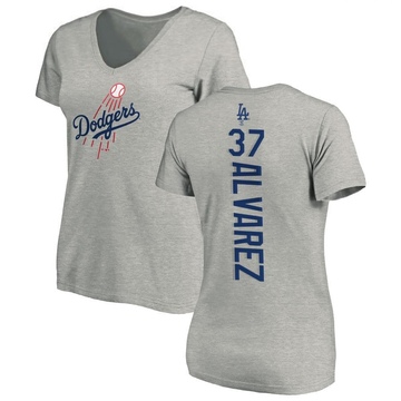 Women's Los Angeles Dodgers Eddy Alvarez ＃37 Backer Slim Fit T-Shirt Ash