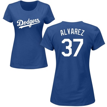 Women's Los Angeles Dodgers Eddy Alvarez ＃37 Roster Name & Number T-Shirt - Royal