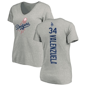 Women's Los Angeles Dodgers Fernando Valenzuela ＃34 Backer Slim Fit T-Shirt Ash