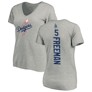 Women's Los Angeles Dodgers Freddie Freeman ＃5 Backer Slim Fit T-Shirt Ash