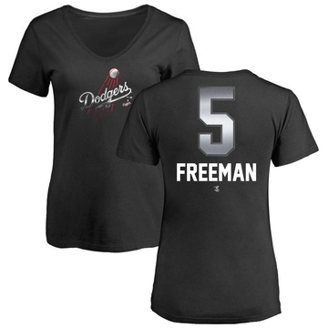 Women's Los Angeles Dodgers Freddie Freeman ＃5 Midnight Mascot V-Neck T-Shirt - Black