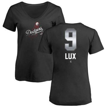 Women's Los Angeles Dodgers Gavin Lux ＃9 Midnight Mascot V-Neck T-Shirt - Black