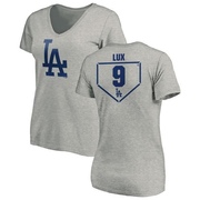 Women's Los Angeles Dodgers Gavin Lux ＃9 RBI Slim Fit V-Neck T-Shirt Heathered - Gray