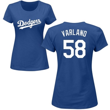 Women's Los Angeles Dodgers Gus Varland ＃58 Roster Name & Number T-Shirt - Royal