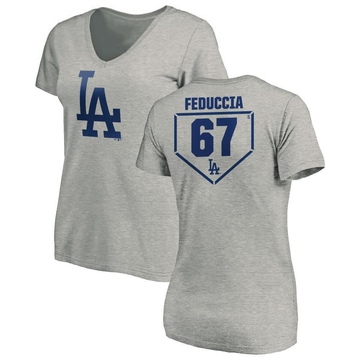 Women's Los Angeles Dodgers Hunter Feduccia ＃67 RBI Slim Fit V-Neck T-Shirt Heathered - Gray