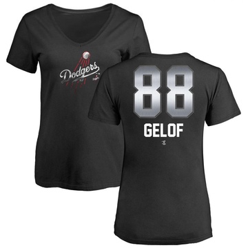 Women's Los Angeles Dodgers Jake Gelof ＃88 Midnight Mascot V-Neck T-Shirt - Black