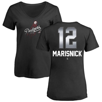 Women's Los Angeles Dodgers Jake Marisnick ＃12 Midnight Mascot V-Neck T-Shirt - Black