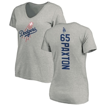 Women's Los Angeles Dodgers James Paxton ＃65 Backer Slim Fit T-Shirt Ash