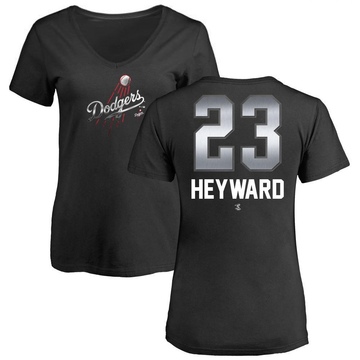 Women's Los Angeles Dodgers Jason Heyward ＃23 Midnight Mascot V-Neck T-Shirt - Black