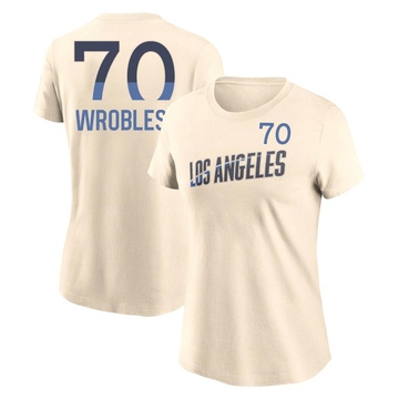 Women's Los Angeles Dodgers Justin Wrobleski ＃70 2024 City Connect Fuse Name & Number T-Shirt - Cream