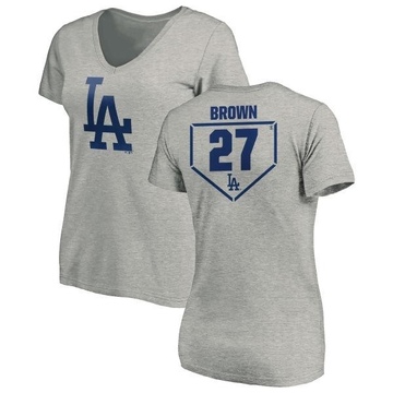 Women's Los Angeles Dodgers Kevin Brown ＃27 RBI Slim Fit V-Neck T-Shirt Heathered - Gray