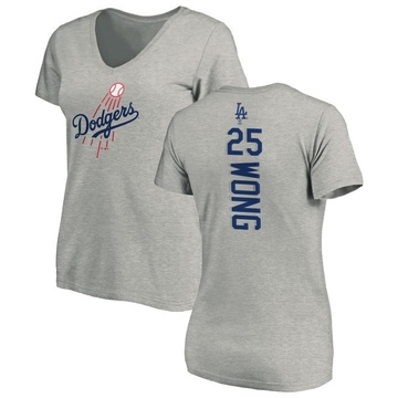 Women's Los Angeles Dodgers Kolten Wong ＃25 Backer Slim Fit T-Shirt Ash