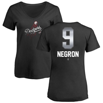 Women's Los Angeles Dodgers Kristopher Negron ＃9 Midnight Mascot V-Neck T-Shirt - Black