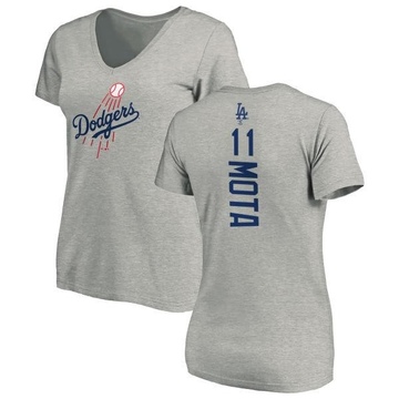 Women's Los Angeles Dodgers Manny Mota ＃11 Backer Slim Fit T-Shirt Ash