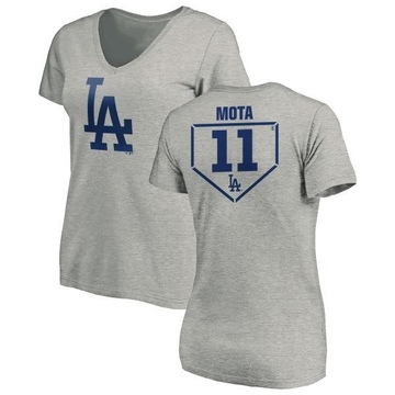 Women's Los Angeles Dodgers Manny Mota ＃11 RBI Slim Fit V-Neck T-Shirt Heathered - Gray