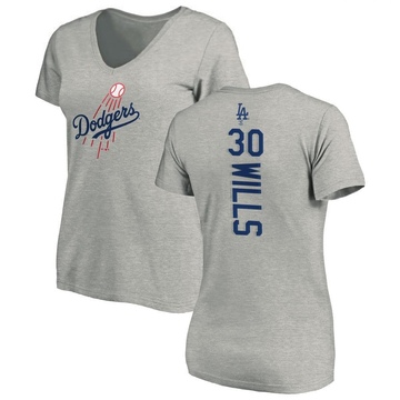 Women's Los Angeles Dodgers Maury Wills ＃30 Backer Slim Fit T-Shirt Ash