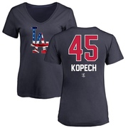 Women's Los Angeles Dodgers Michael Kopech ＃45 Name and Number Banner Wave V-Neck T-Shirt - Navy