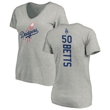 Women's Los Angeles Dodgers Mookie Betts ＃50 Backer Slim Fit T-Shirt Ash