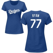 Women's Los Angeles Dodgers River Ryan ＃77 Roster Name & Number T-Shirt - Royal