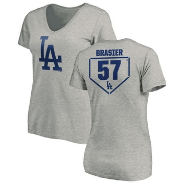 Women's Los Angeles Dodgers Ryan Brasier ＃57 RBI Slim Fit V-Neck T-Shirt Heathered - Gray