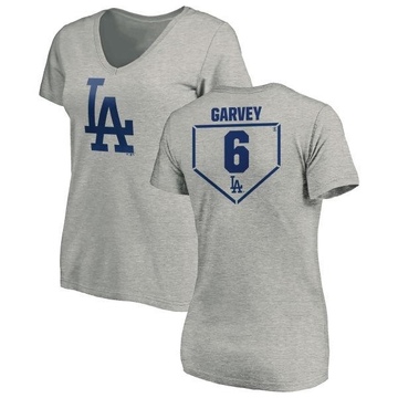 Women's Los Angeles Dodgers Steve Garvey ＃6 RBI Slim Fit V-Neck T-Shirt Heathered - Gray