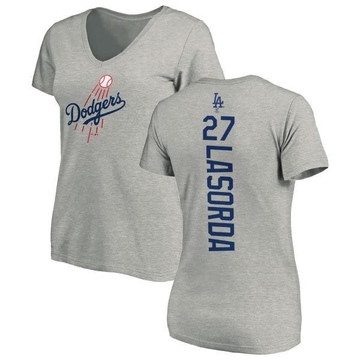 Women's Los Angeles Dodgers Tommy Lasorda ＃27 Backer Slim Fit T-Shirt Ash