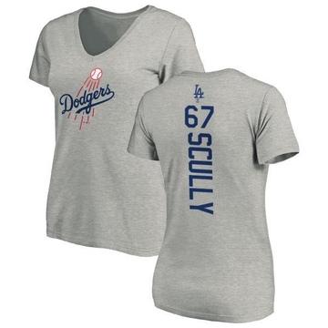 Women's Los Angeles Dodgers Vin Scully ＃67 Backer Slim Fit T-Shirt Ash