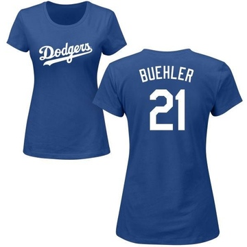 Women's Los Angeles Dodgers Walker Buehler ＃21 Roster Name & Number T-Shirt - Royal