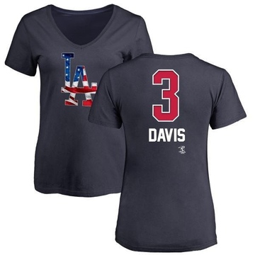 Women's Los Angeles Dodgers Willie Davis ＃3 Name and Number Banner Wave V-Neck T-Shirt - Navy