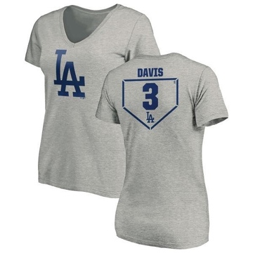 Women's Los Angeles Dodgers Willie Davis ＃3 RBI Slim Fit V-Neck T-Shirt Heathered - Gray