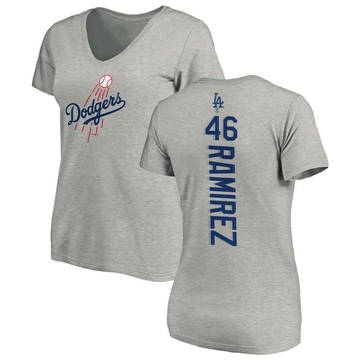 Women's Los Angeles Dodgers Yohan Ramirez ＃46 Backer Slim Fit T-Shirt Ash