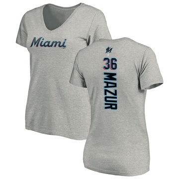 Women's Miami Marlins Adam Mazur ＃36 Backer Slim Fit T-Shirt Ash