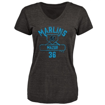 Women's Miami Marlins Adam Mazur ＃36 Base Runner T-Shirt - Black