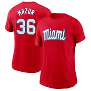 Women's Miami Marlins Adam Mazur ＃36 City Connect Name & Number T-Shirt - Red