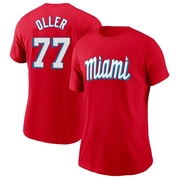 Women's Miami Marlins Adam Oller ＃77 City Connect Name & Number T-Shirt - Red