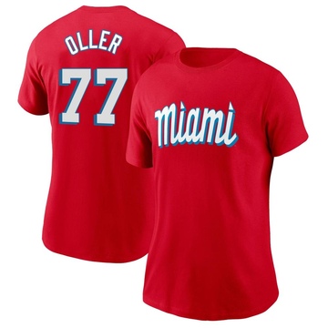 Women's Miami Marlins Adam Oller ＃77 City Connect Name & Number T-Shirt - Red