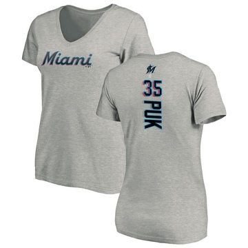 Women's Miami Marlins A.J. Puk ＃35 Backer Slim Fit T-Shirt Ash