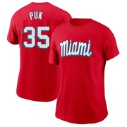 Women's Miami Marlins A.J. Puk ＃35 City Connect Name & Number T-Shirt - Red