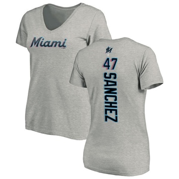 Women's Miami Marlins Ali Sanchez ＃47 Backer Slim Fit T-Shirt Ash