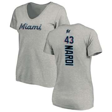 Women's Miami Marlins Andrew Nardi ＃43 Backer Slim Fit T-Shirt Ash