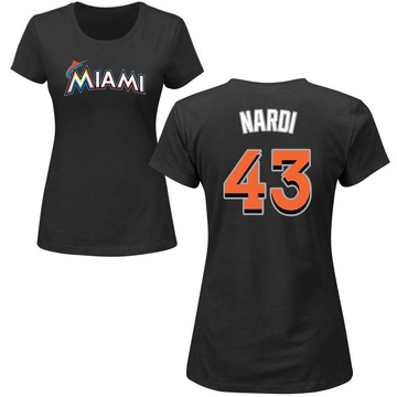 Women's Miami Marlins Andrew Nardi ＃43 Roster Name & Number T-Shirt - Black