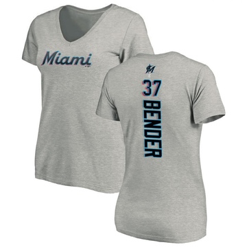 Women's Miami Marlins Anthony Bender ＃37 Backer Slim Fit T-Shirt Ash