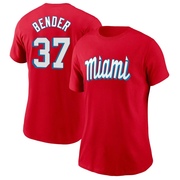 Women's Miami Marlins Anthony Bender ＃37 City Connect Name & Number T-Shirt - Red