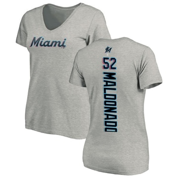 Women's Miami Marlins Anthony Maldonado ＃52 Backer Slim Fit T-Shirt Ash