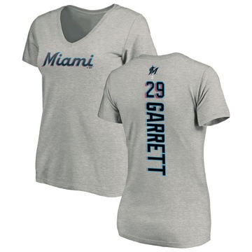 Women's Miami Marlins Braxton Garrett ＃29 Backer Slim Fit T-Shirt Ash