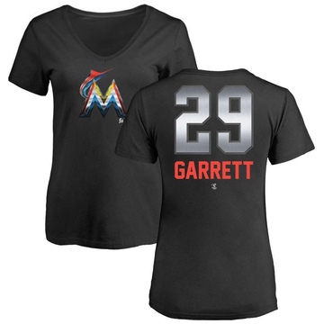 Women's Miami Marlins Braxton Garrett ＃29 Midnight Mascot V-Neck T-Shirt - Black