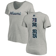 Women's Miami Marlins Brett de Geus ＃78 Backer Slim Fit T-Shirt Ash