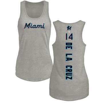 Women's Miami Marlins Bryan De La Cruz ＃14 Backer Tank Top Ash