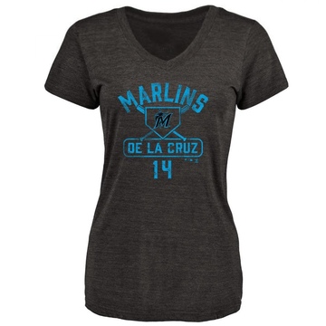 Women's Miami Marlins Bryan De La Cruz ＃14 Base Runner T-Shirt - Black